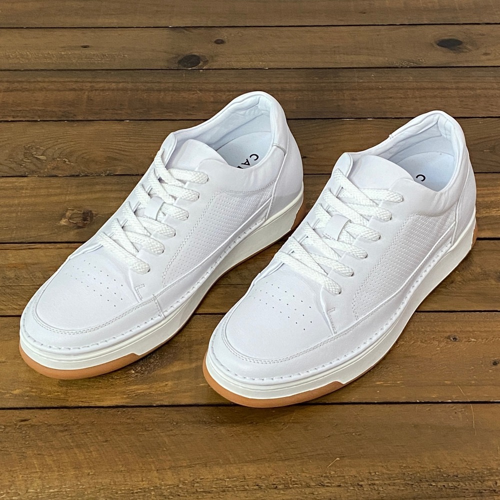 Calto Mens White Leather Height Increasing Elevator Sneakers Y7932 Size 10
